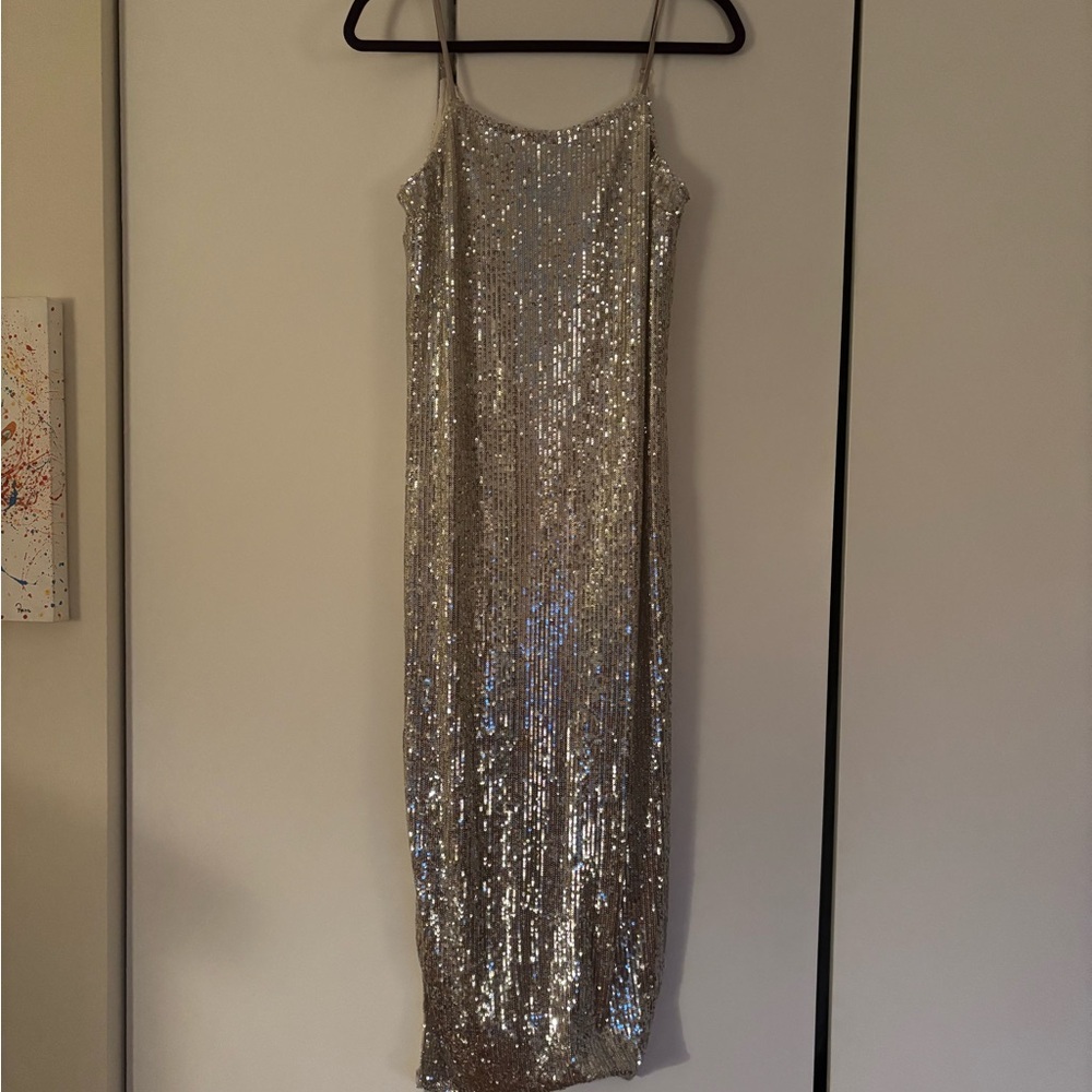 Endless Rose Silver Sequin Midi Dress